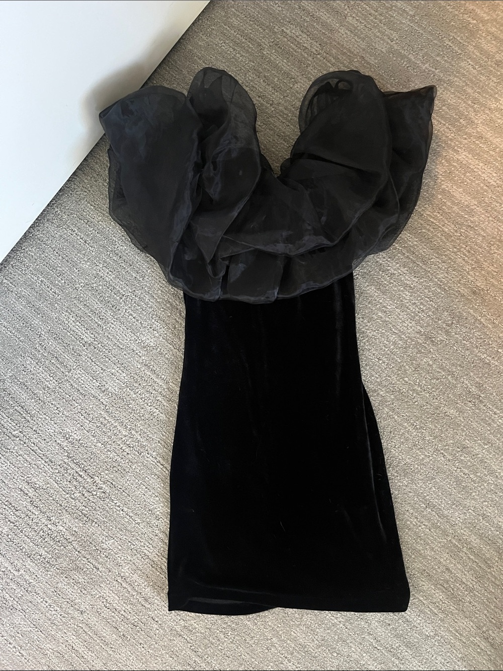 Zara Black off the Shoulder Velvet Dress with puff Ruffle